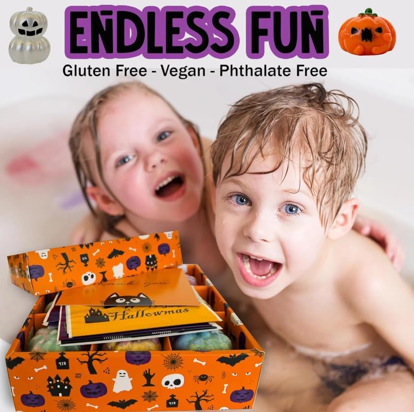 Bath Bombs for Kids with Surprise Toys Inside - Set of 9 Organic Halloween Bath Bombs, Gentle and Safe - Fizzy Balls with Rainbow Bubbles, Halloween Gifts for Kids
