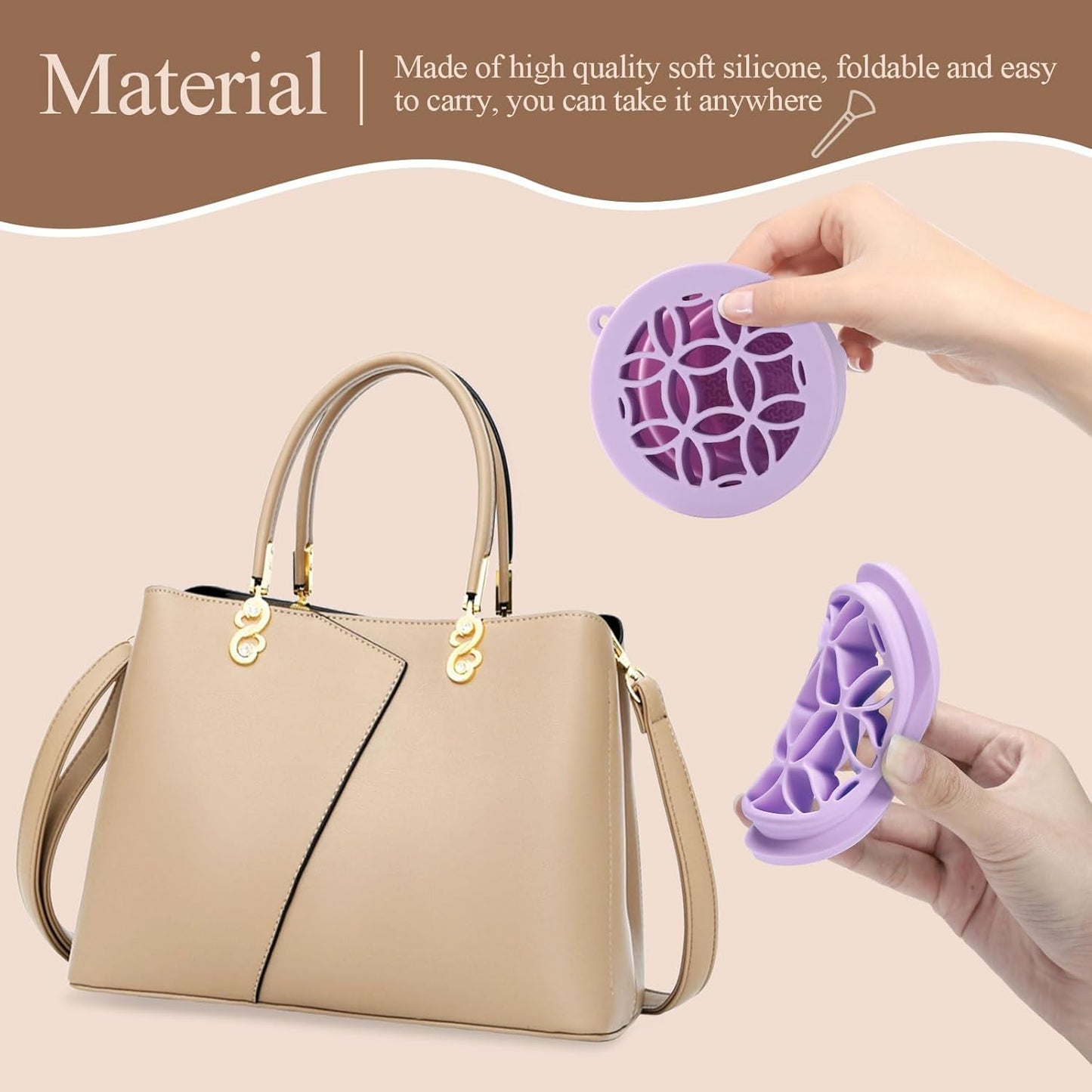 WantGor Makeup Brush Cleaner Mat with Brush Storage Holder, 3 in 1 Foldable Silicone Bowl Cosmetic Brushes Cleaning Pads Tool for Makeup Brush, Makeup Sponge, Powder Puff (Purple)