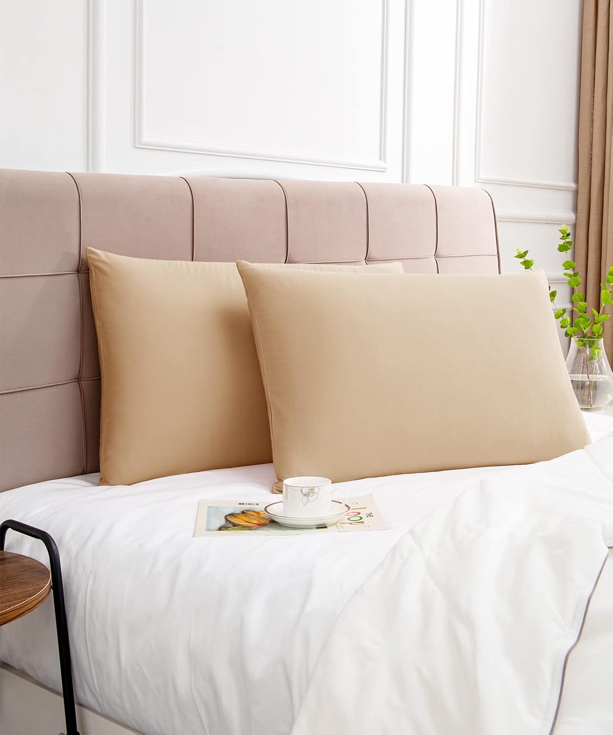 Warmstar Cotton Pillow Cases Standard Size Set of 2, 600 Thread Count Pillowcases 20x26 Inches, Soft Long Staple Cotton Pillowcases Breathable with Envelope Closure,Khaki