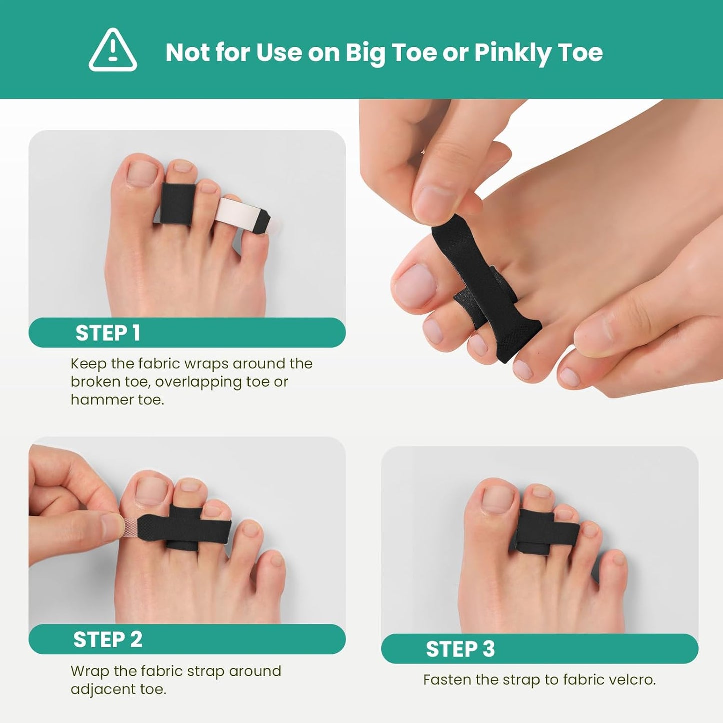 Welnove Hammer Toe Straightener - 8 Pack Broken Toe Wraps - Hammer Toe Corrector for Women - Toe Splints for Crooked Toes, Curled Toes, Bent Toes - (Small, Black)