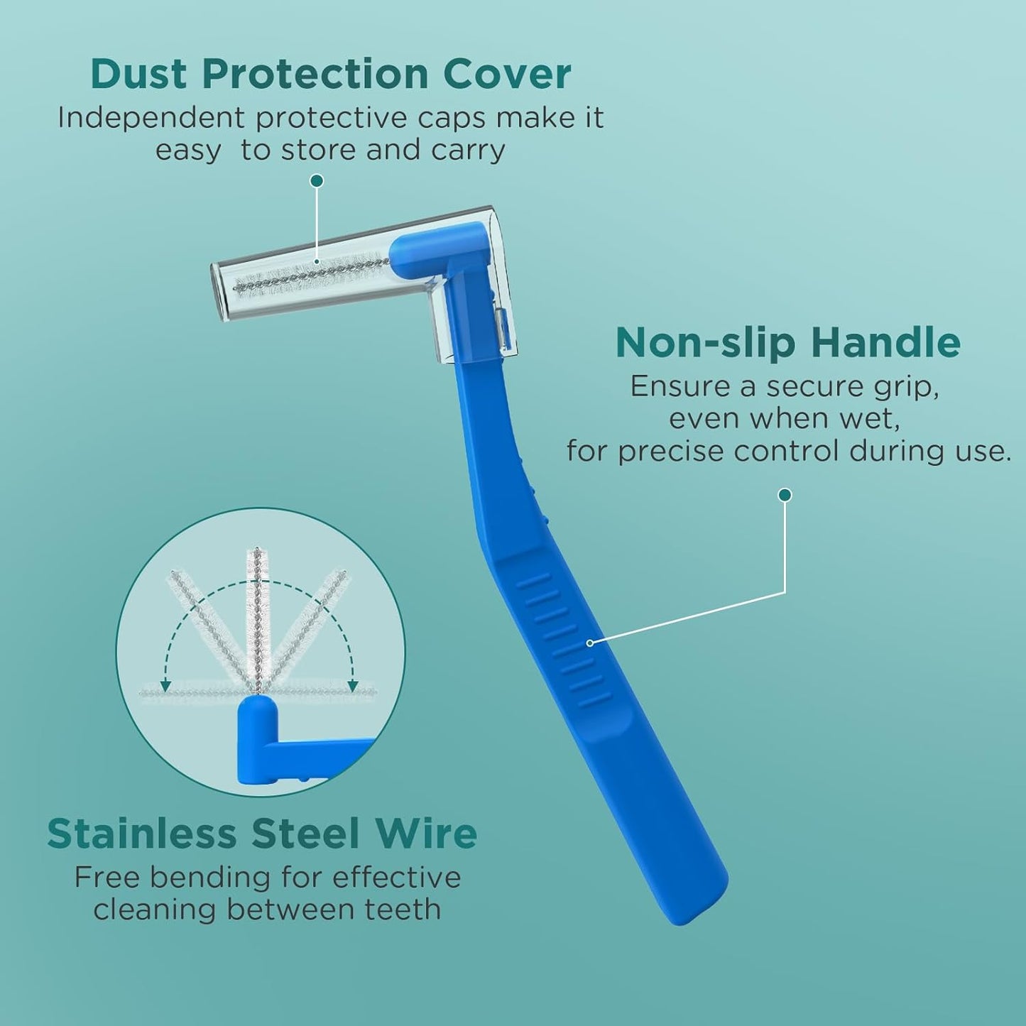 50 Count Angle Interdental Brushes for Braces, 5 Sizes, Extra Tight(0.6mm), Tight(0.7mm), Medium(0.8mm), Wide(1.0mm,1.2mm), L- Shaped Interproximal Floss for Dental Plaque Removal Health