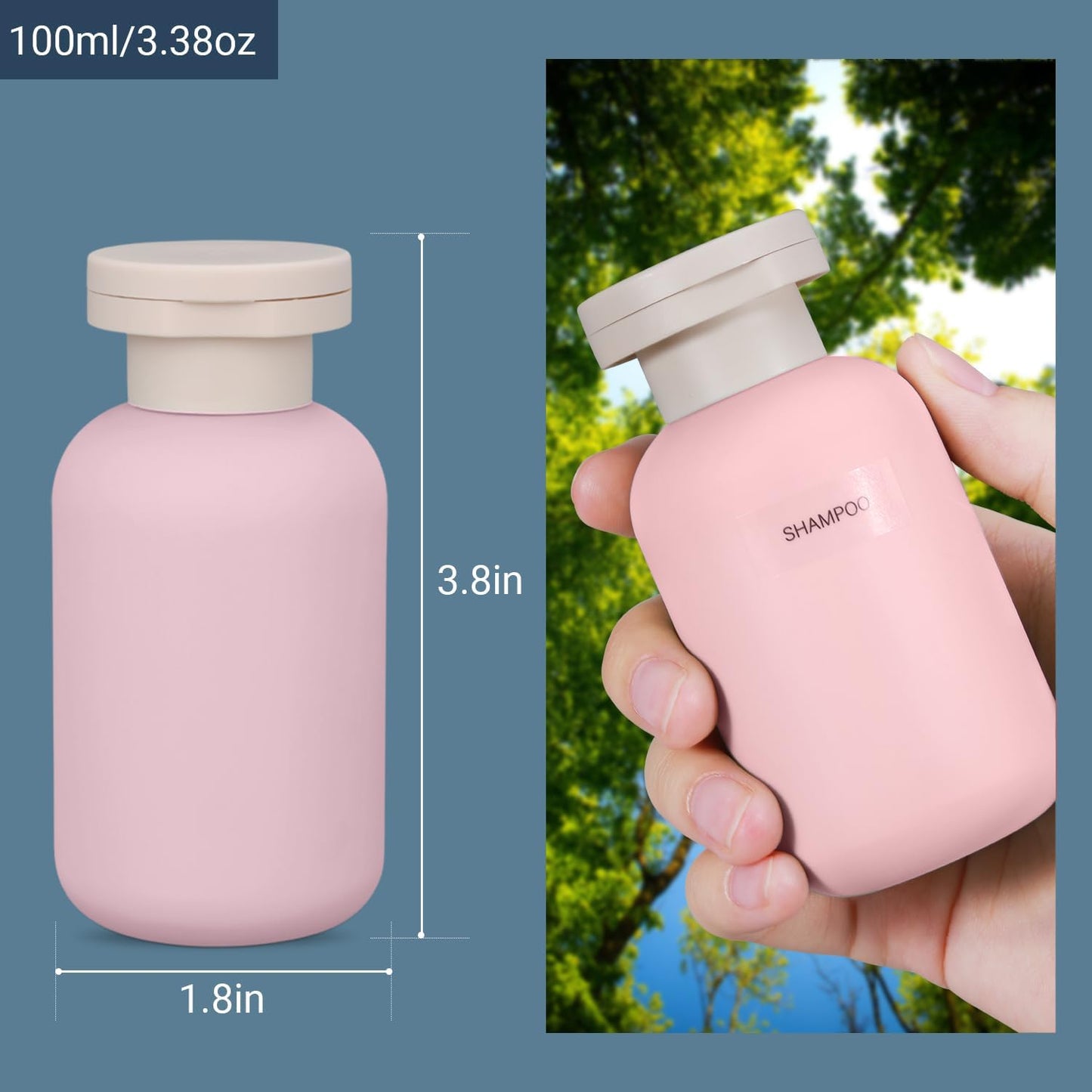 Travel Shampoo Bottle, Empty Plastic Squeeze Bottles 3.4oz with Flip Cap, Lotion Container for Toiletries