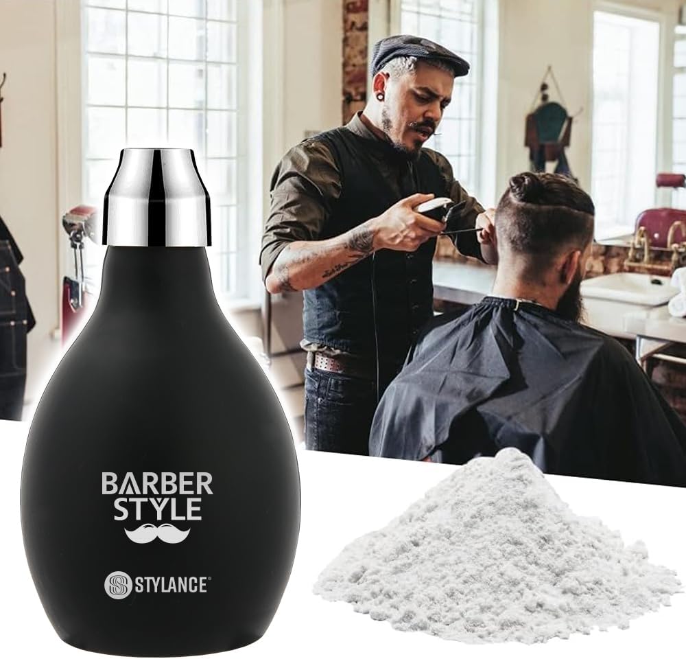 Barber Powder Spray Bottle, Puff Bottle, Pump Dispenser - 3.38oz/100ml Refillable Hair Fiber Applicator for Dry Shampoo - Black