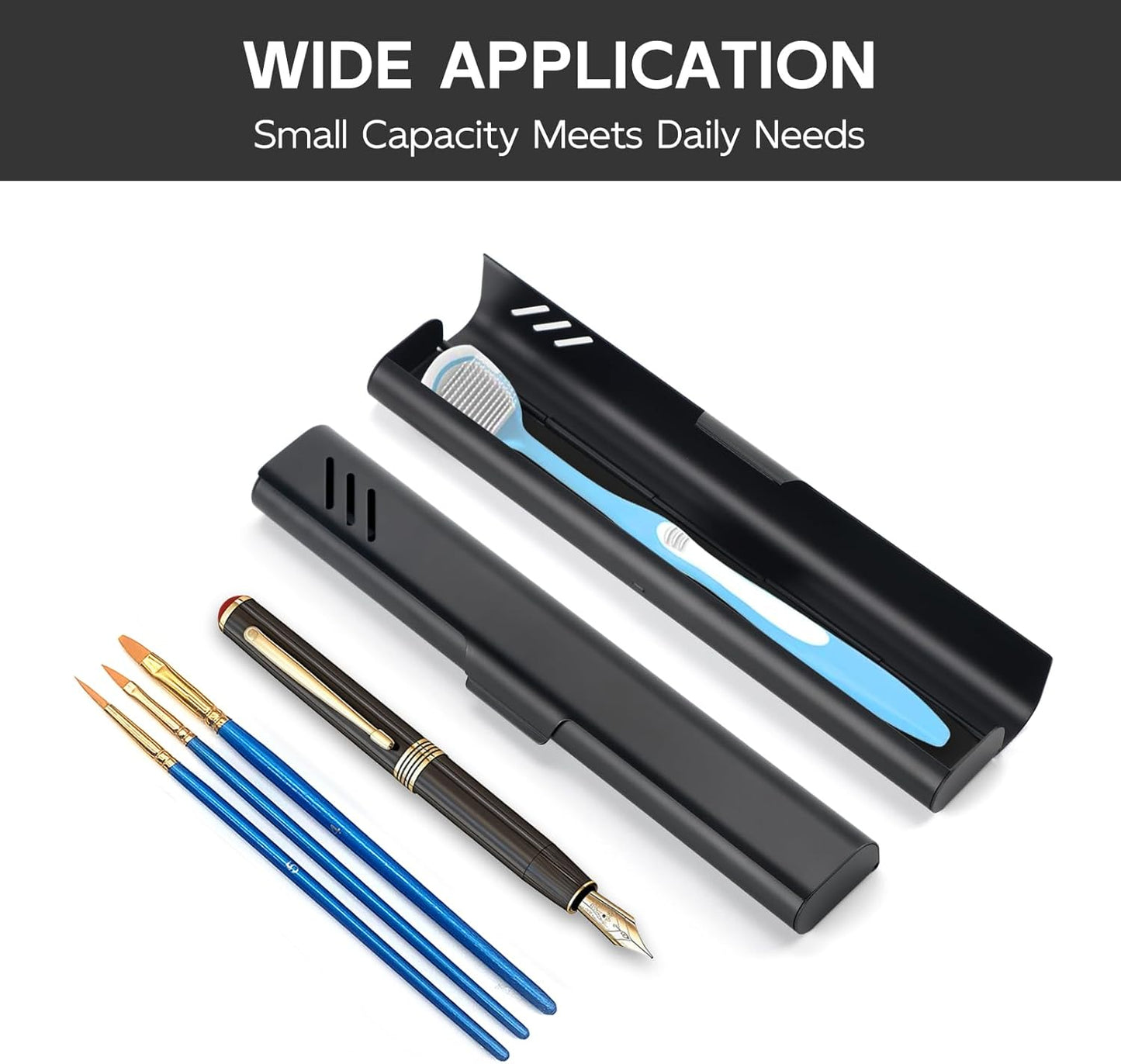 Travel Toothbrush Case, Portable Toothbrush Holder, Durable Aluminum Toothbrush Storage Box, Small Breathable Manual Toothbrush Container for Traveling, School, Camping, Business Trip - Black