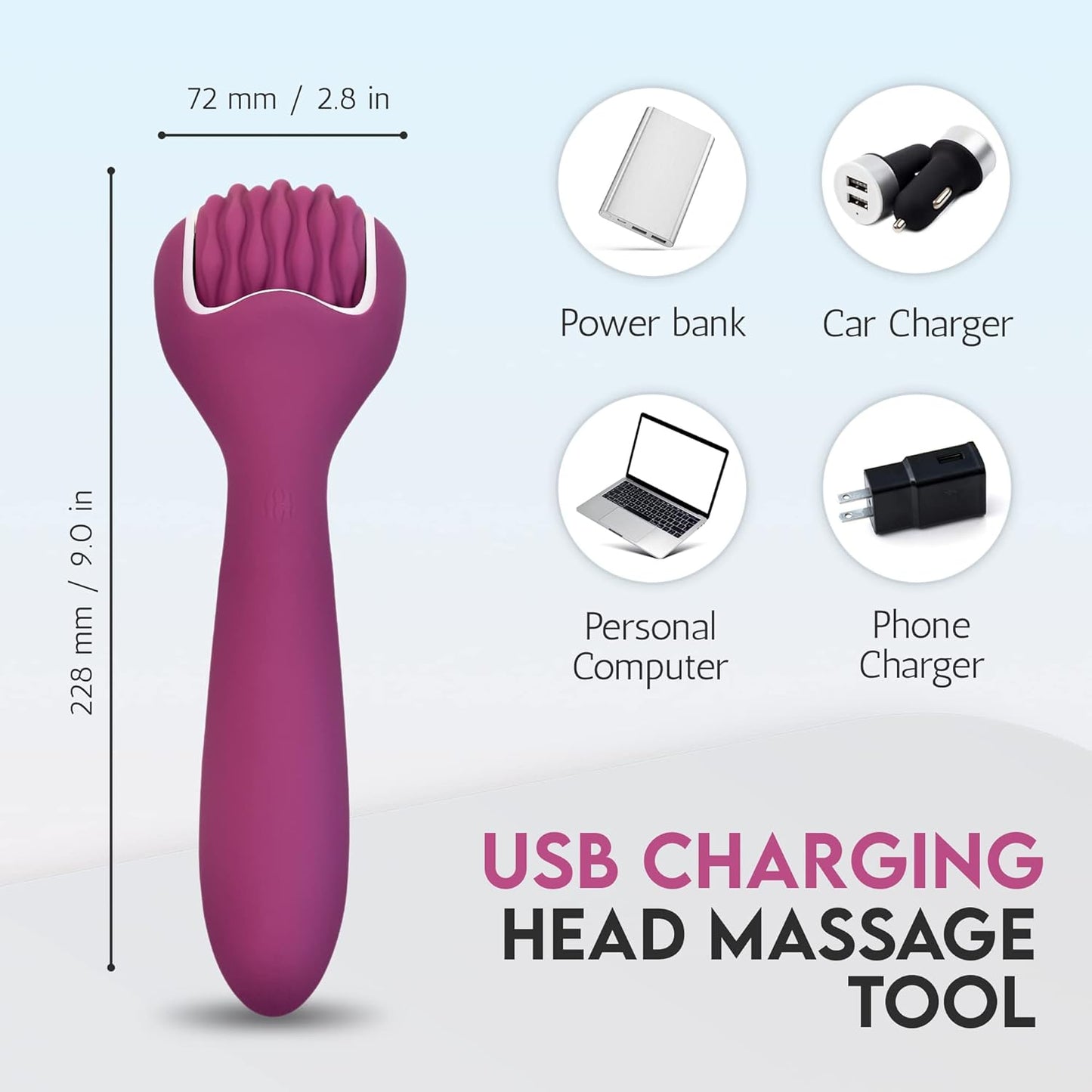 Silicone Ice Head Massage Roller for Head, Neck, Jaw, Ear, and Sinus Relief-Rechargeable Handheld Massage Roller with Comfortable Grip (Purple)