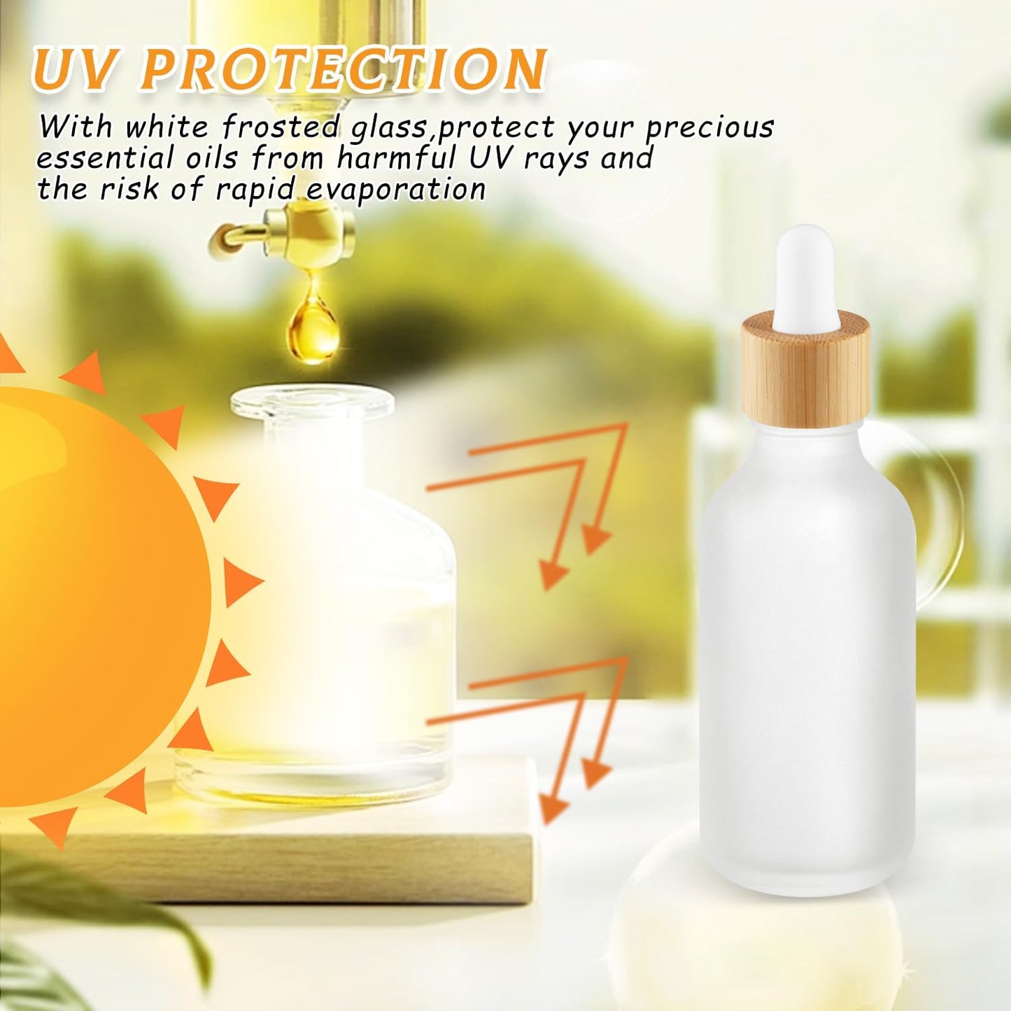 24 Pack 2 oz Frosted Glass Dropper Bottle,Empty Round Boston Travel Bottles With Eye Droppers,Natural Bamboo Dropper Cap for Essential Oils, Tinctures & Perfume,Facial Serums,Massage Oils