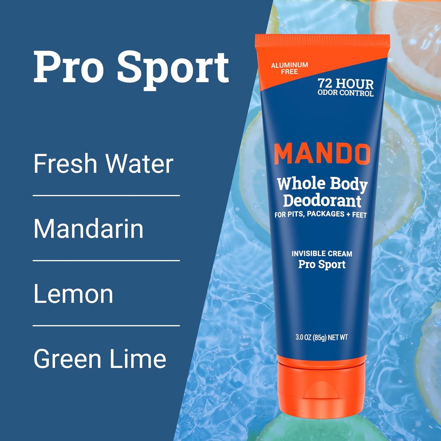 Mando Whole Body Deodorant For Men - Invisible Cream - 72 Hour Odor Control - Aluminum Free, Baking Soda Free, Skin Safe - 3 Ounce Tube (Pack of 2) - Pro Sport and Mount Fuji