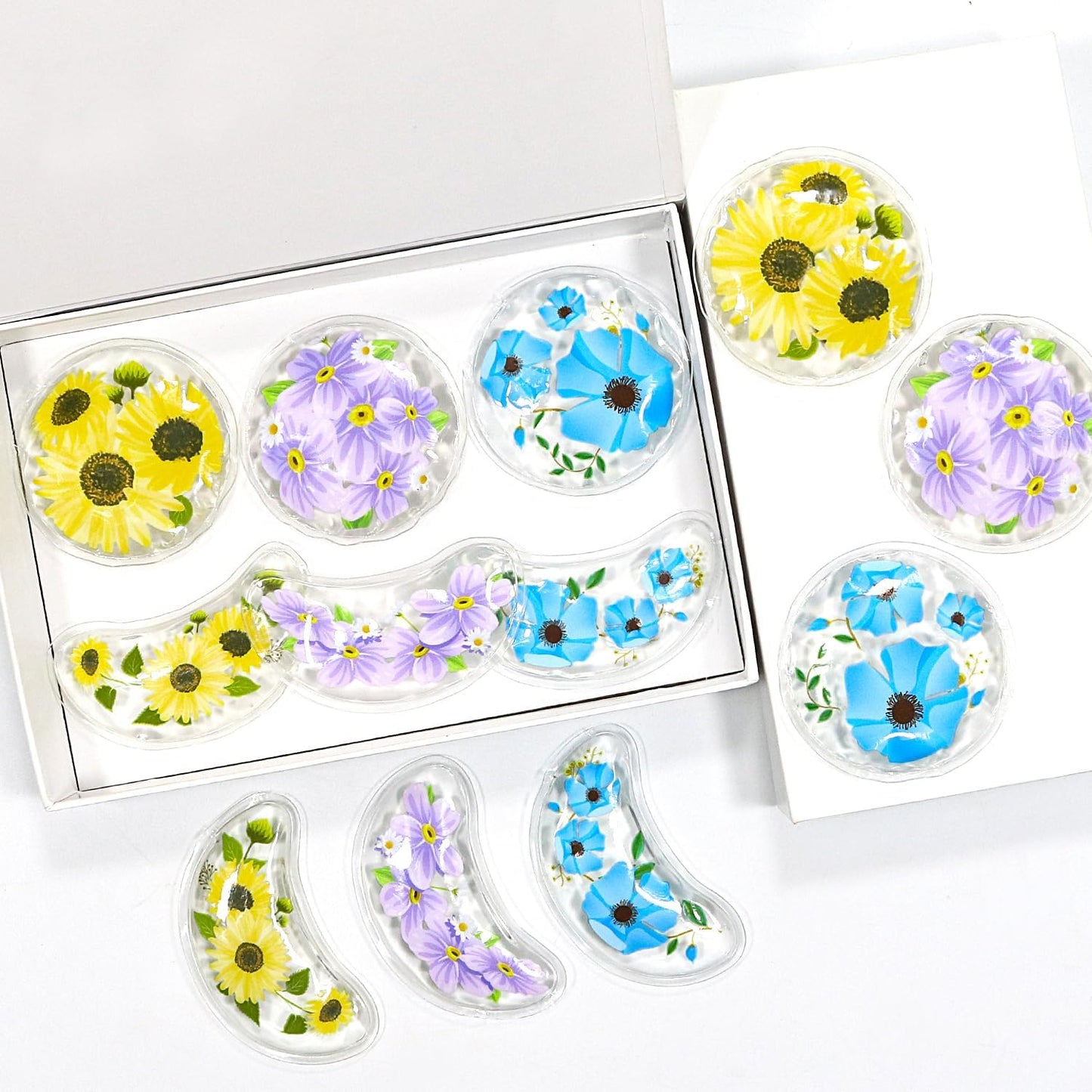 4PCS Gel Eye Ice Pack Set, Cold & Hot Compress, Reusable Cooling Gel Pads for Strain Relief, Swelling, Dark Circles, Redness, Puffy Eyes, Surgery Recovery (4 Blue flowers)