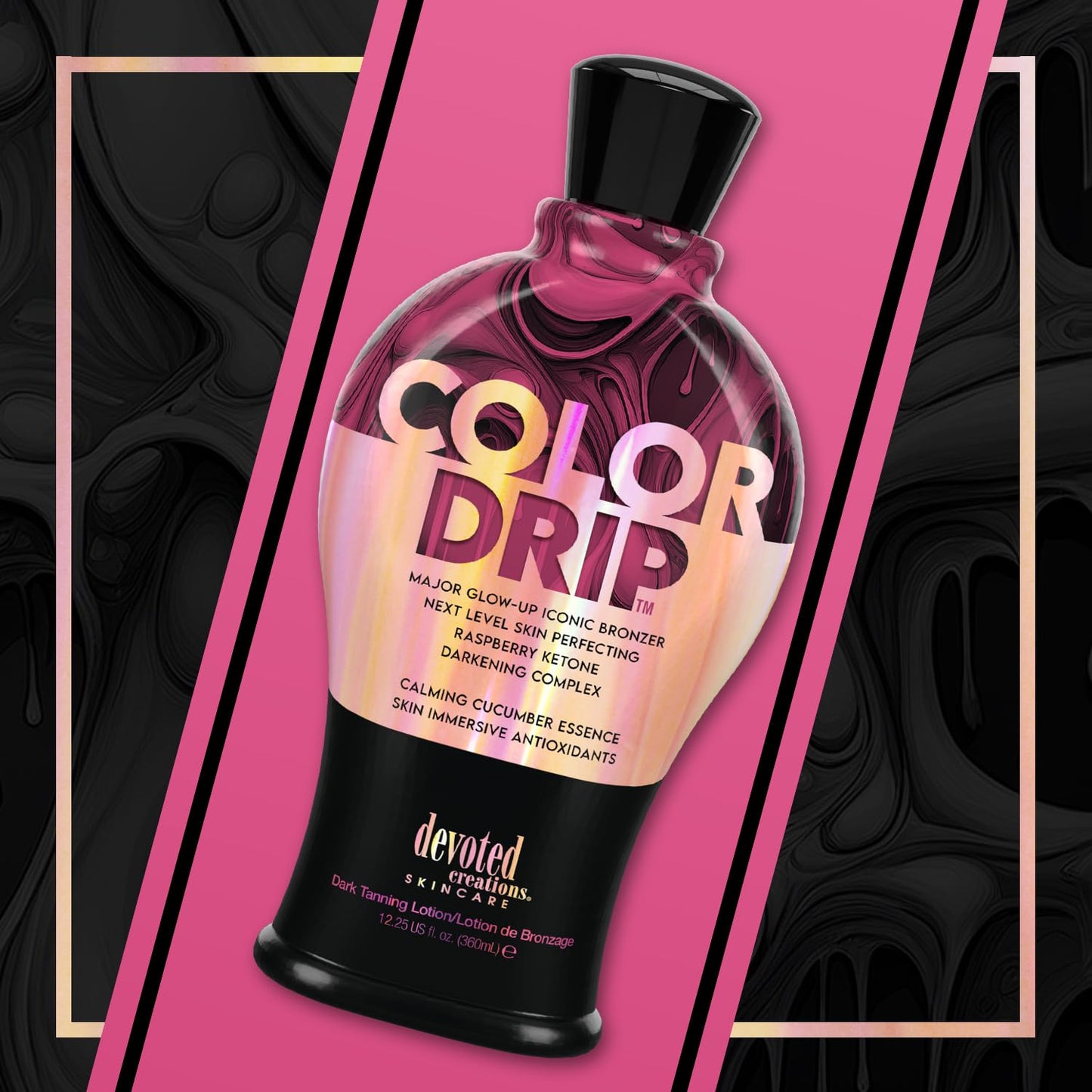 Devoted Creations Color Drip - Major Glow-up Iconic Bronzer Next Level Skin Perfecting Raspberry Ketone Calming Cucumber Essence Dark Tanning Lotion