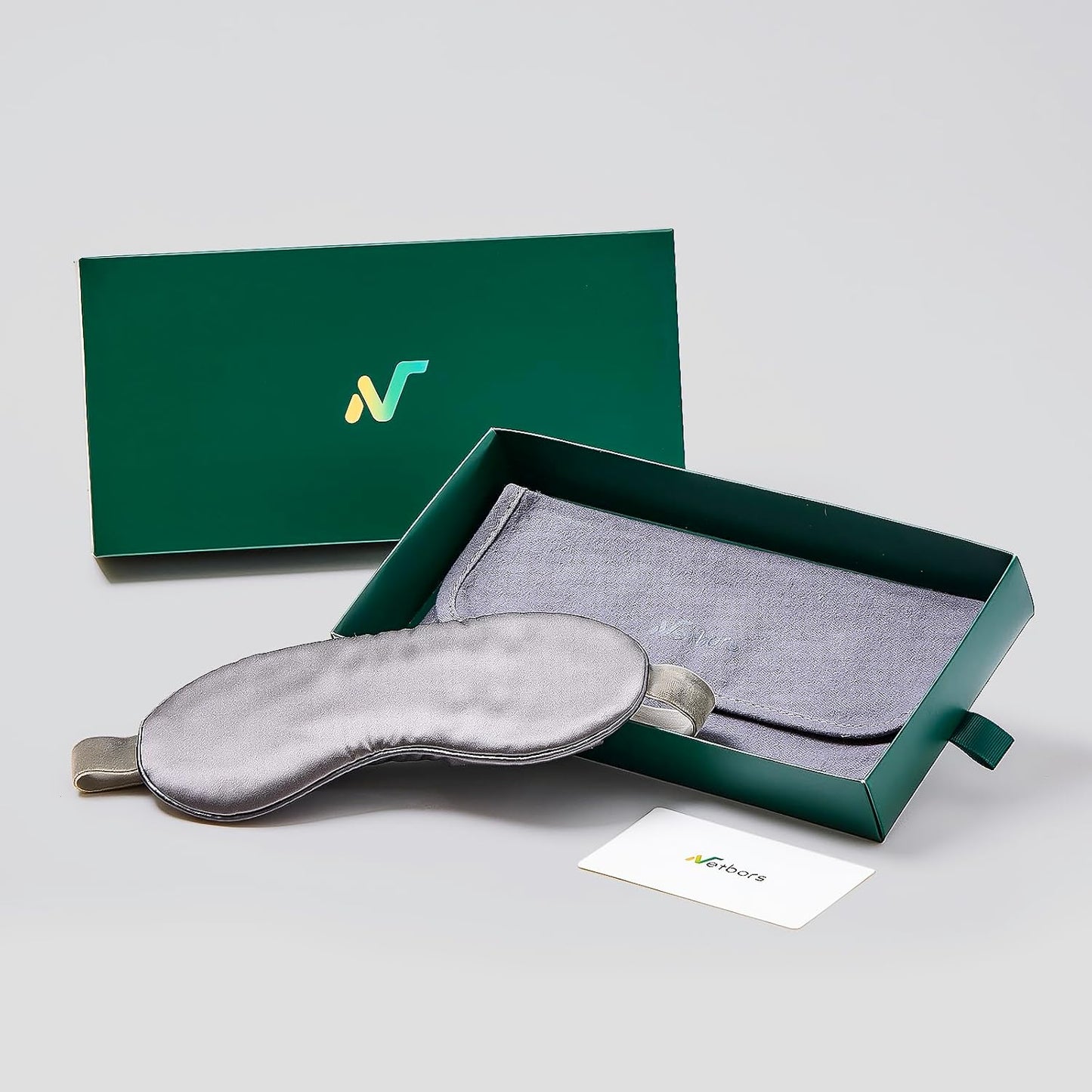 Luxury Silk Sleep Mask with 22mm Mulberry Silk, Velvet Elastic Band, Heat Therapy Pocket, and Travel Pouch, Grey Color