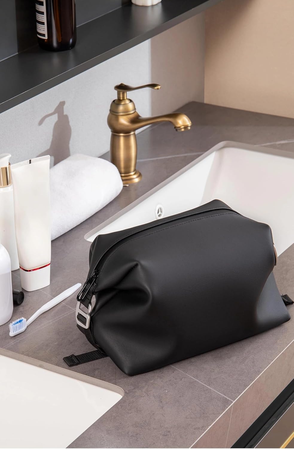 6"x 11" 6L Large Silicone Toiletry Bag,Waterproof Leakproof Foldable Travel Organizer,Dopp Kit Alternative for Men & Women,Black