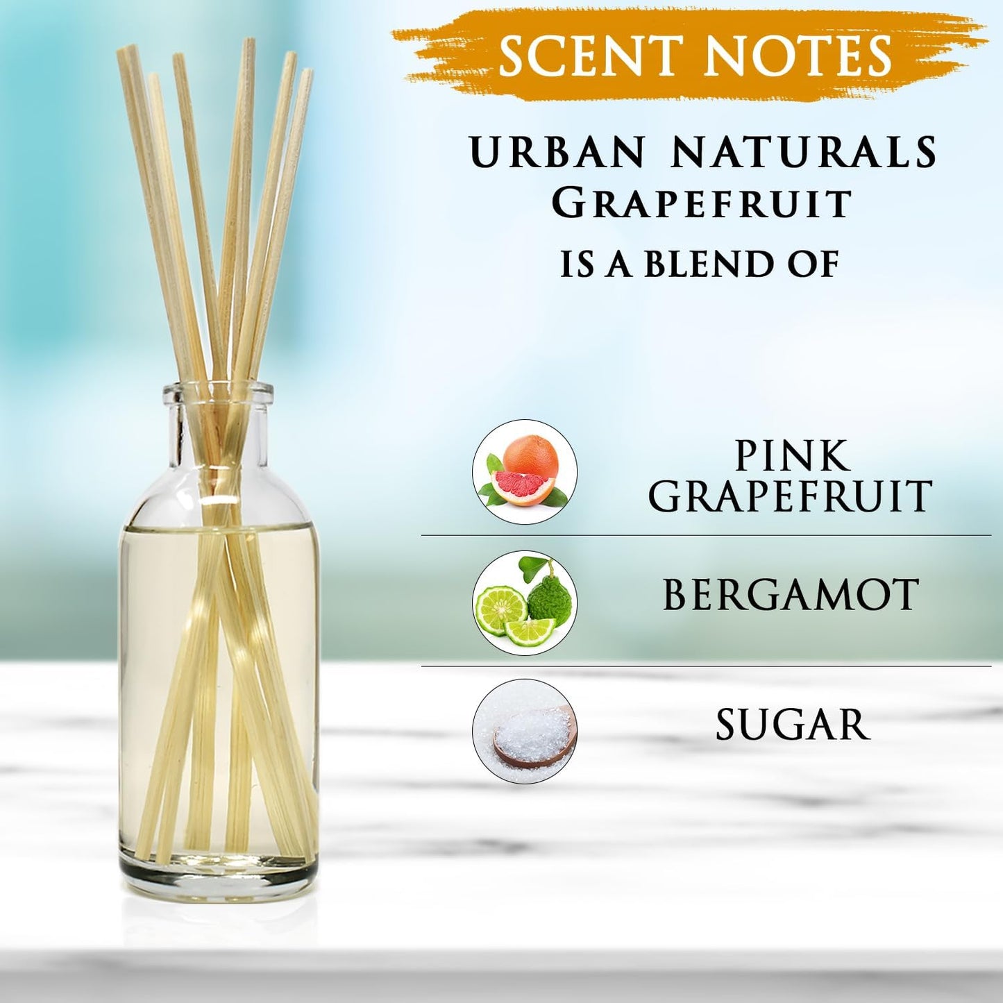 Urban Naturals Grapefruit Reed Diffuser Oil Set | with Bergamot Essential Oils & Tart Greens | Made in The USA