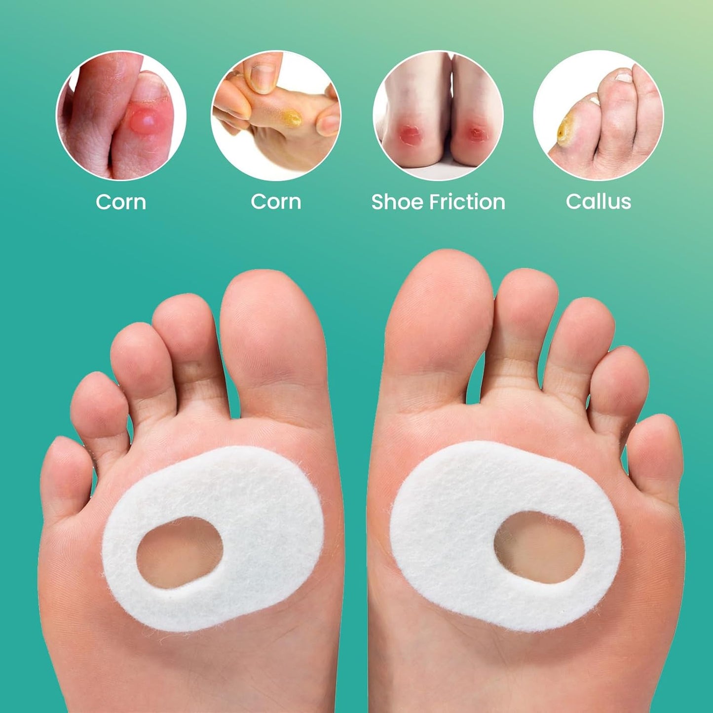 Welnove 42pcs Callus Pad with Water-Resistant Self-Stick Adhesive, Protects Foot, Heel and Toes from Rubbing and Friction,Oval Shape Design,Reduce Pressure and Friction from Shoes Rubbing-White