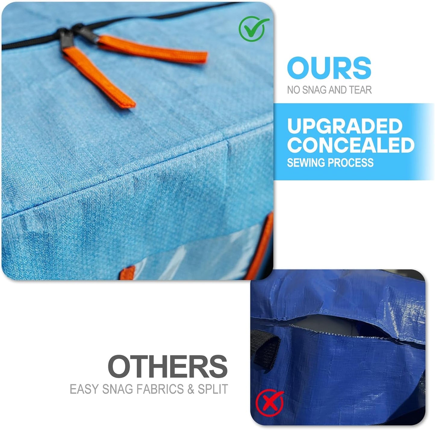 4 Pack Packing Bags for Moving, Storage Bags with Internal Compression Straps, Heavy Duty Moving Totes with Wrap Around Handles, Alternative to Moving Boxes, Blue and Black