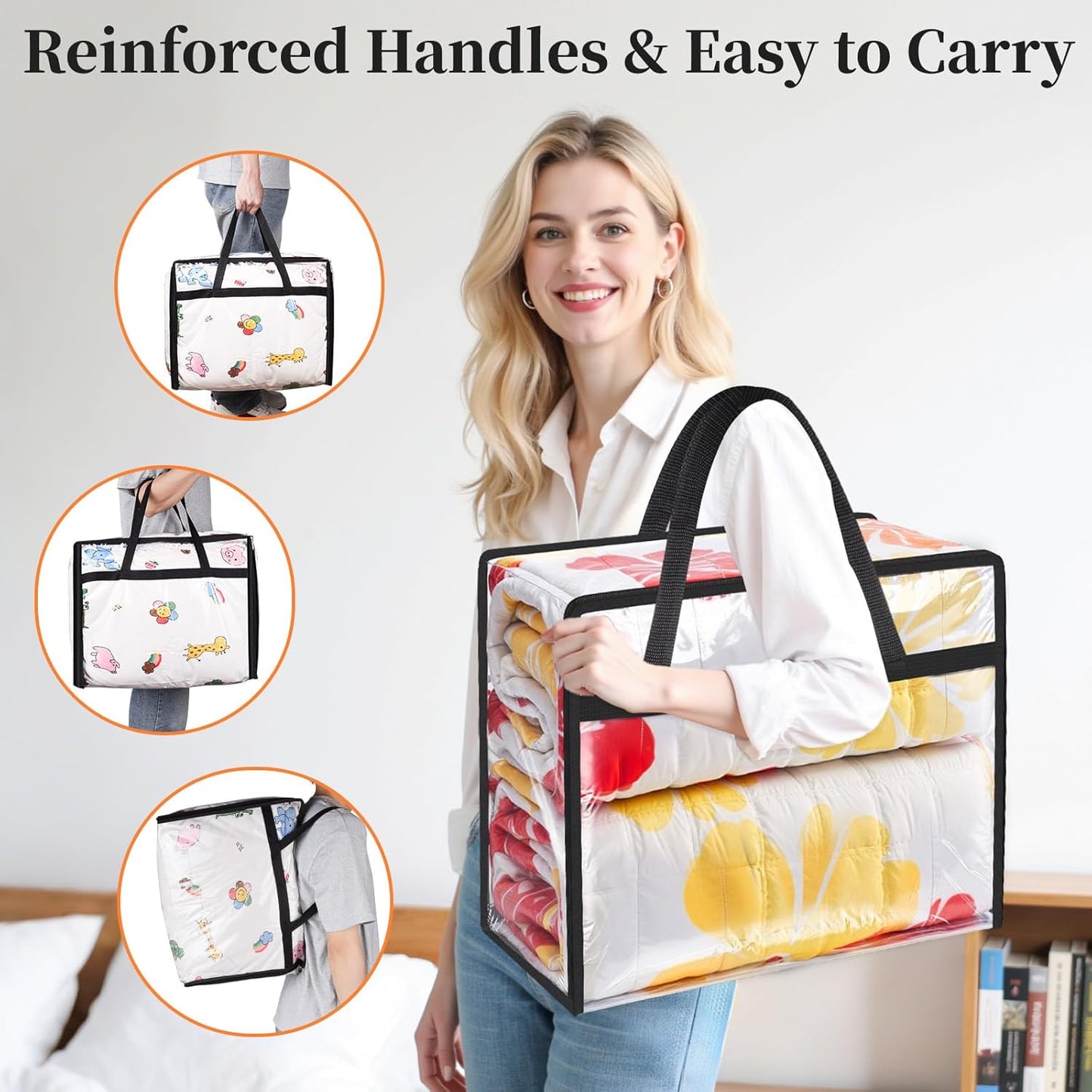 Clear Clothes Storage Bags, 8 Pack Closet Organizers and Under Bed Storage Containers, Foldable Moving Bags with Zippers for Comforter, Blanket, Bedding, Duvet, PVC Packing Bags 40L