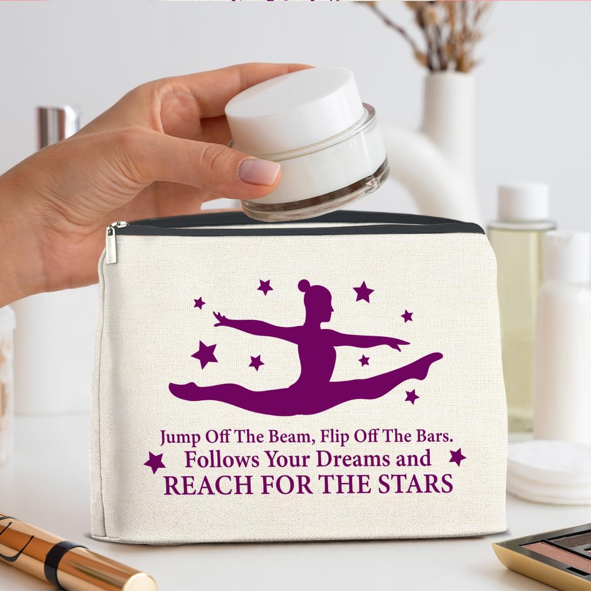 Inspirational Gymnastics Makeup Bag Gift, Gymnast Gifts Cosmetic Bag Zipper Makeup Pouch