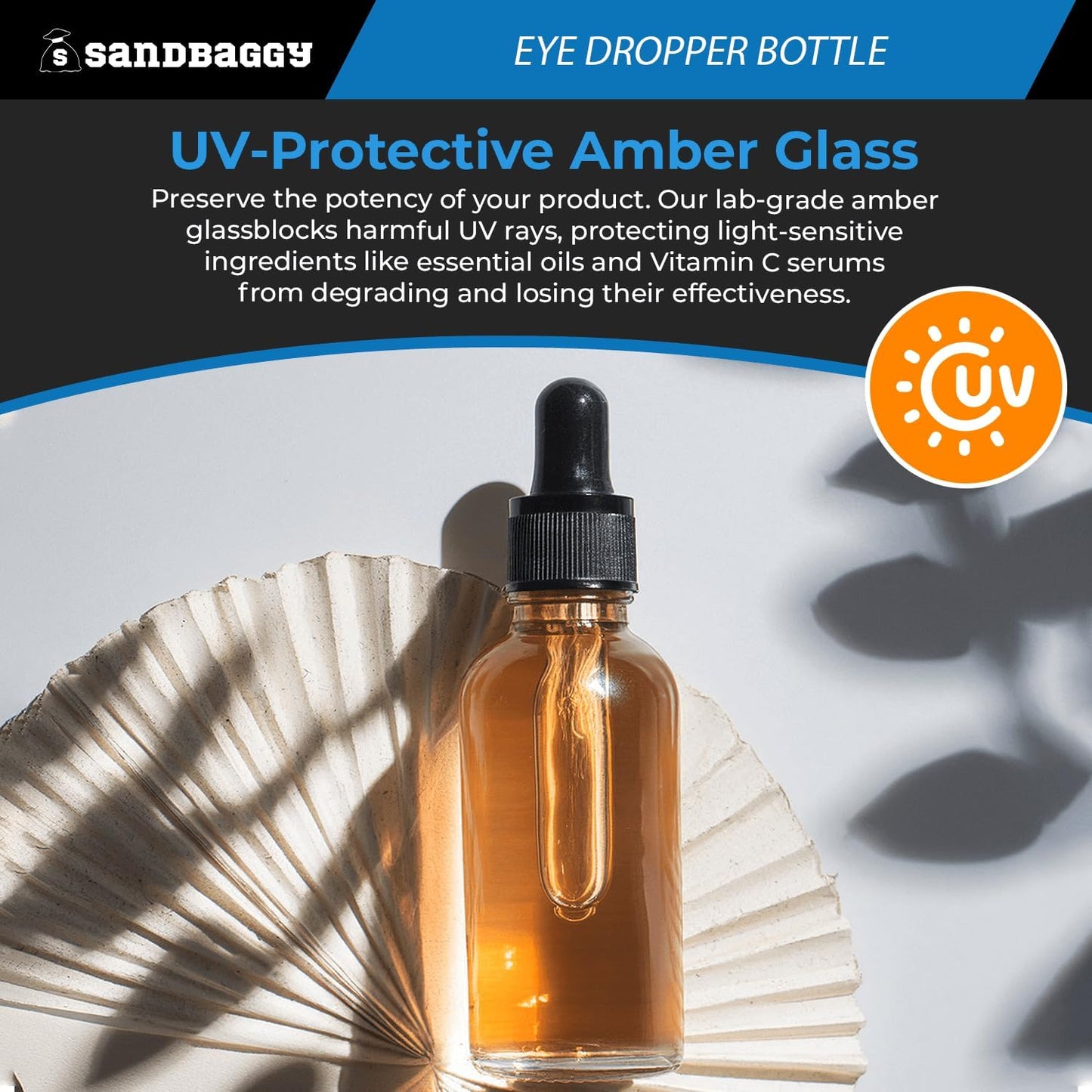 Sandbaggy 1oz Amber Glass Dropper Bottles - BPA Free, UV Protected - 75 mm Glass Pipette, Silicone Bulb (50)