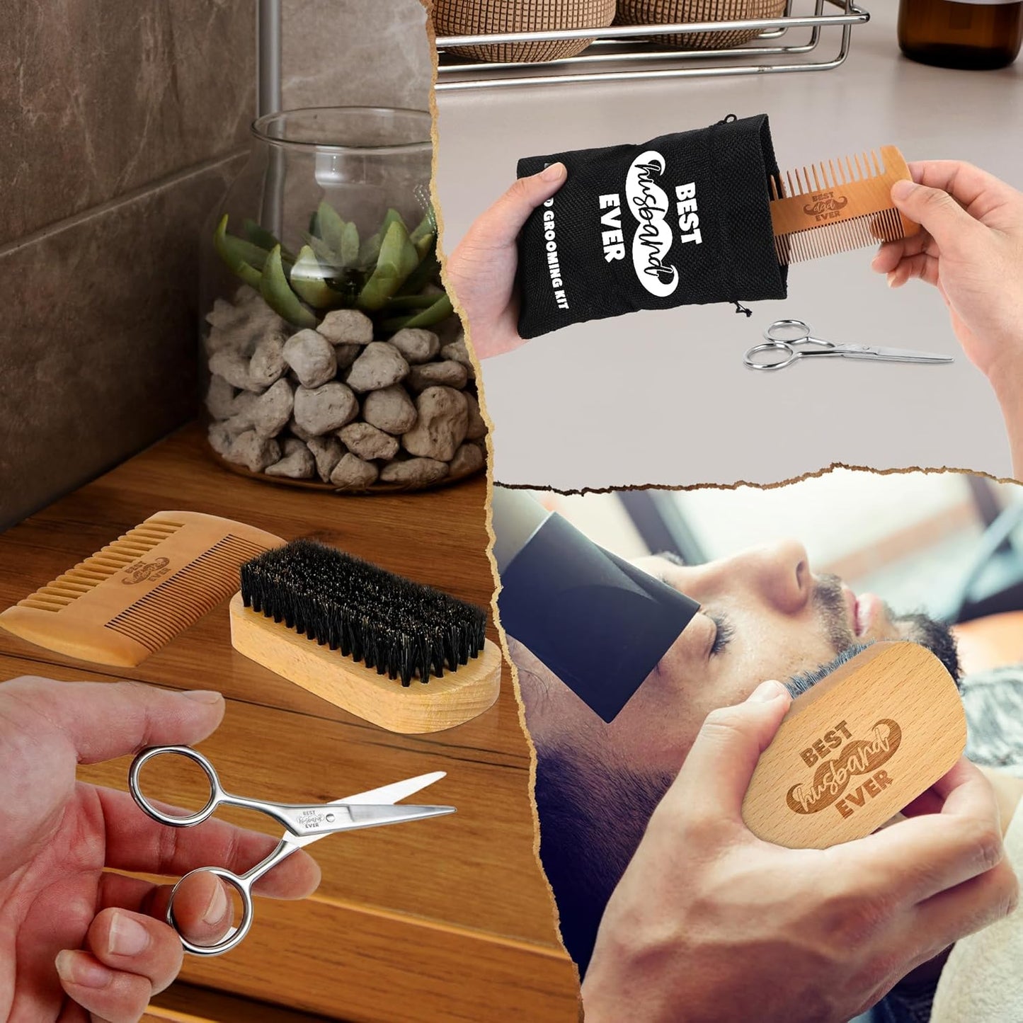 Gifts for Husband - Beard Kit for Men Grooming and Care with Brush, Comb, Scissors & Storage Bag - Husband Birthday Gift Ideas, Fathers Day Birthday Gifts for Men, Beard Growth Kit