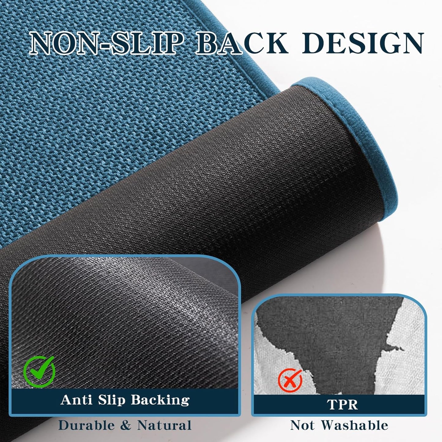 chakme Bathroom Rugs Mat 36x24, Ultra Thin Non Slip Bath Mat Large Quick Dry Absorbent Bath Mat for Bathroom, (Dark Blue, 36"x24")