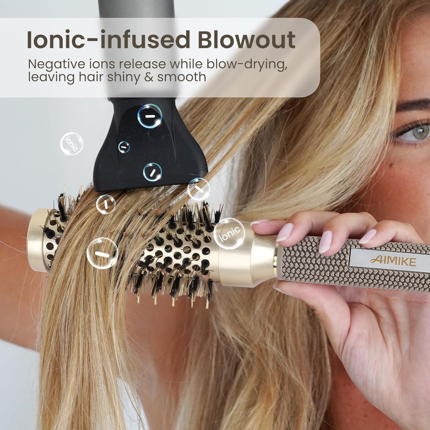 AIMIKE Round Brush for Blow Out, Small Round Hair Brush Nano Thermal Ceramic & Ionic Tech, for Blow Drying & Styling, Curling and Shine - 2.4 inch Barrel w/Boar Bristles