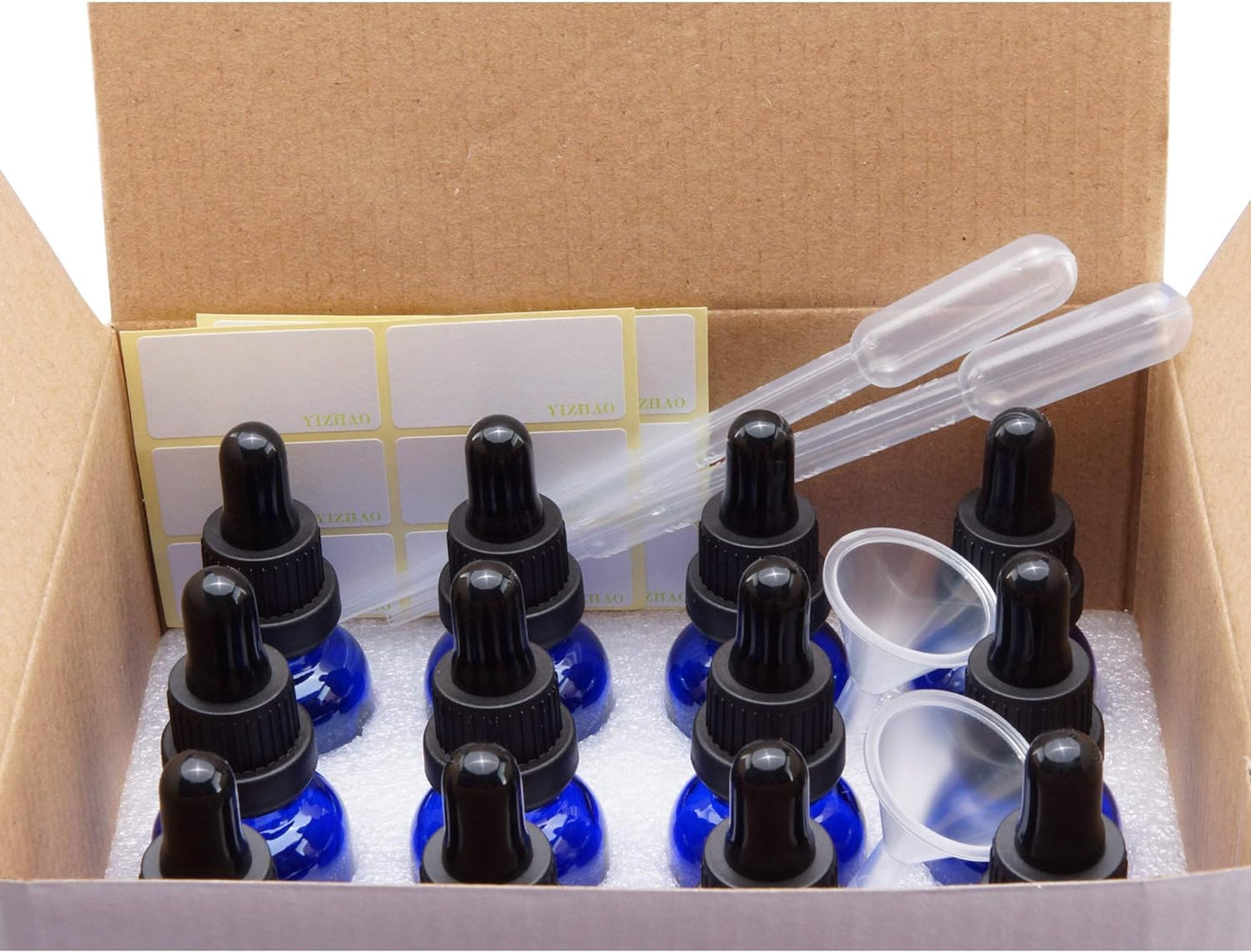 YIZHAO Blue Glass Dropper Bottle 2oz, Tincture Bottles with Glass Dropper, for Essential Oils, Aromatherapy, Cosmetic, Laboratory, Pharmacy, Liquids, Travel –12 Pcs
