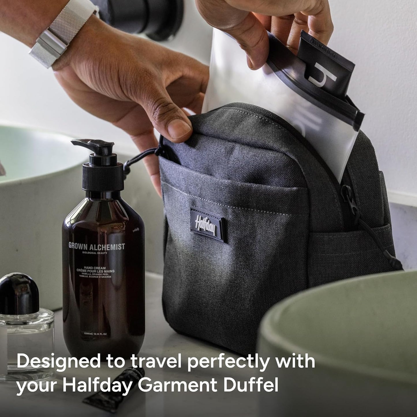 Halfday Sidecar Toiletry Bag | Travel Organizer for Men & Women with Waterproof Pouch, Mesh Pockets, Toothbrush Holder, Hanging Loop (Lightweight, Durable, Water-Resistant), Marine