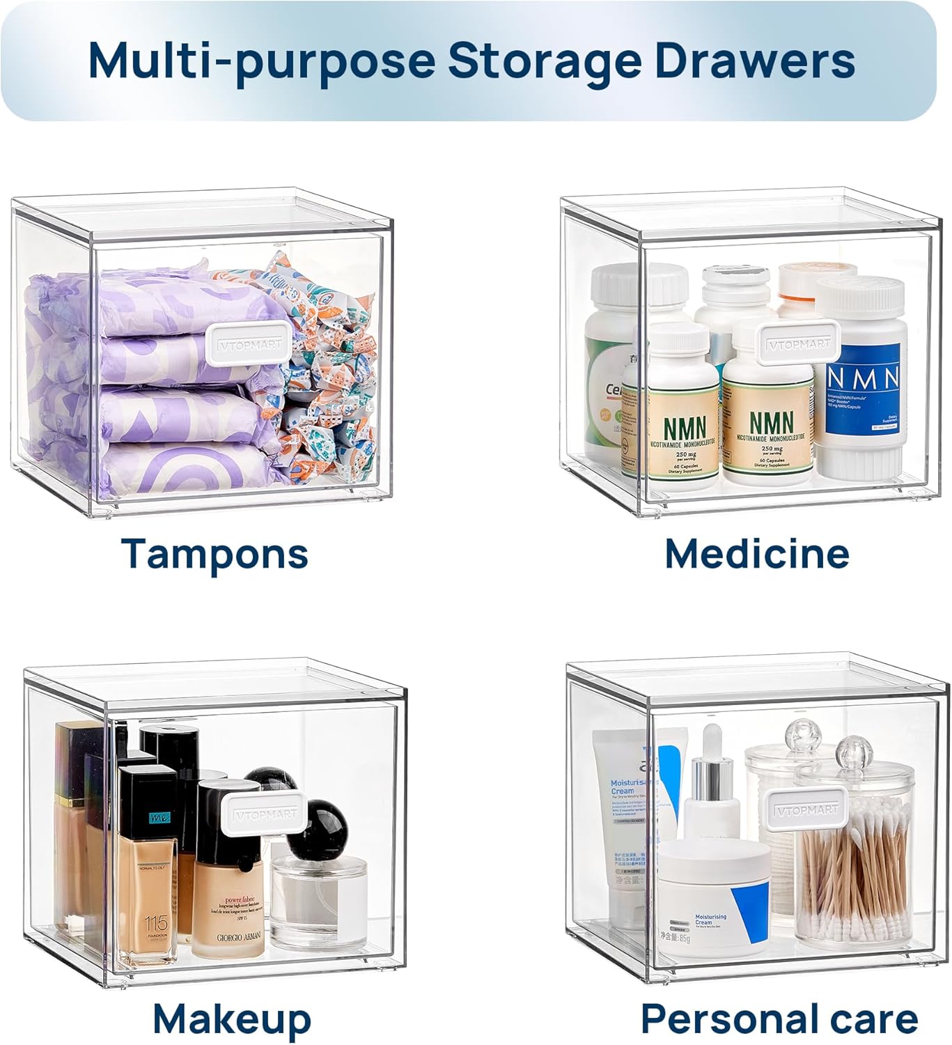 Vtopmart Disposable Facial Towels Holder,Clear Storage Drawer Compatible with Clean Skin Club Towel XL,Acrylic Box Hold 50 Count,Stylish and Functional Bathroom Accessory for Coutertop Organization