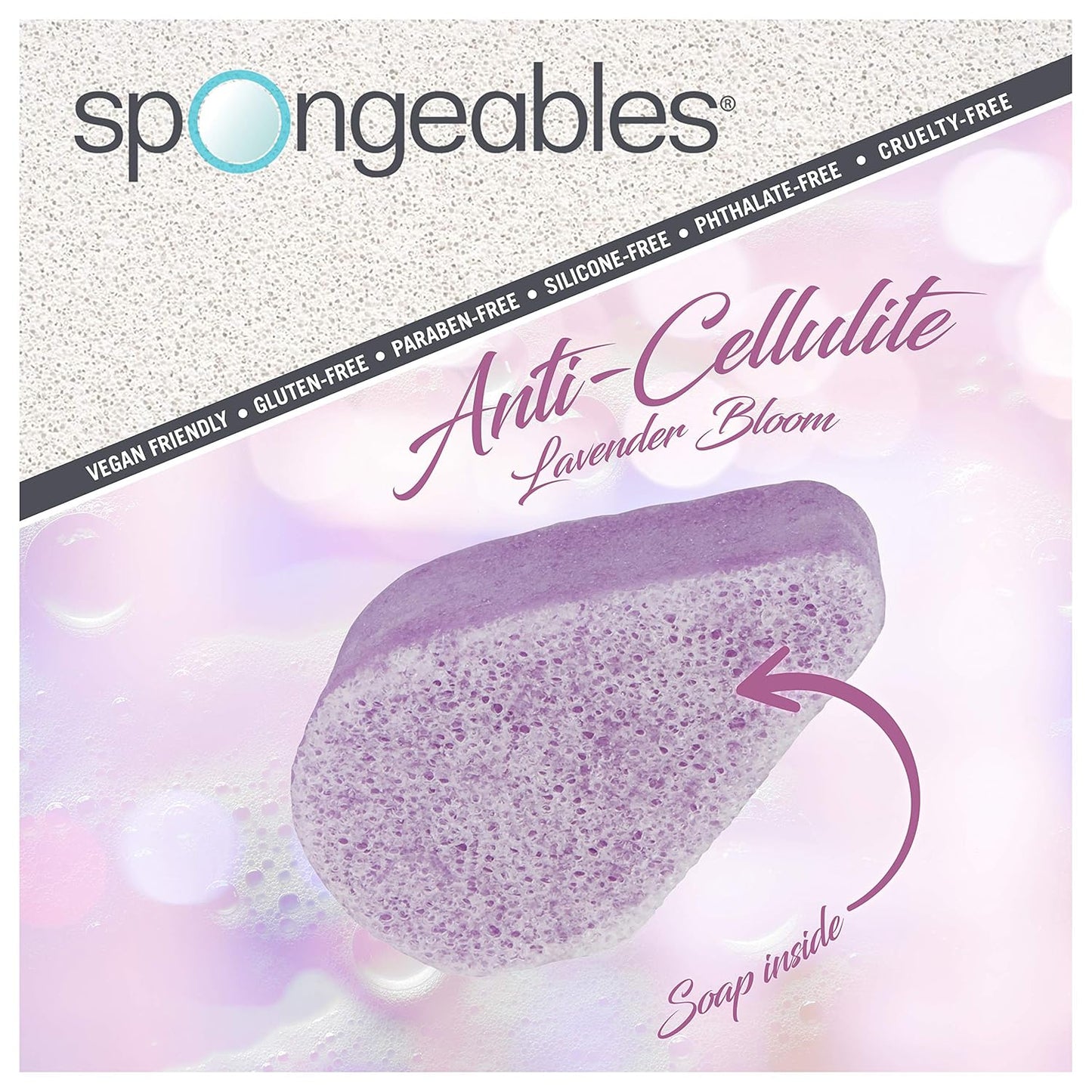 Spongeables Anti Cellulite Body Wash in a 20+ Wash Sponge, Lavender, 1 Count