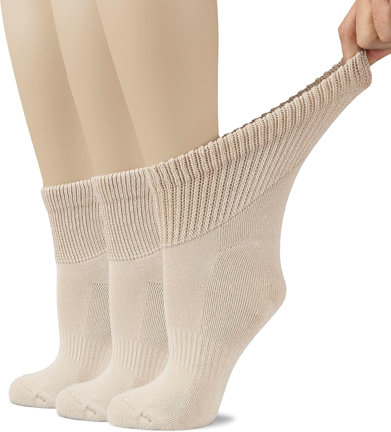 Hugh Ugoli Women's Cotton Diabetic Ankle Socks, Wide, Loose, Stretchy, Seamless Toe, Non Binding Top Semi Cushion, 3-6 Pairs