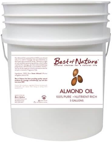 Best of Nature 100% Pure Sweet Almond Oil – Moisturizing Massage & Body Oil, Unscented for Hair, Skin, Face, Soap Making, Aromatherapy, Ideal Carrier for Essential Oils, 5 Gallon Pail (640 fl oz)