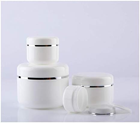 Empty White Silver Edge Portable Refillable Plastic Cosmetic Makeup Face Cream Jar Sample Container Bottle Pot (100ml(3.4oz)-6PCS)