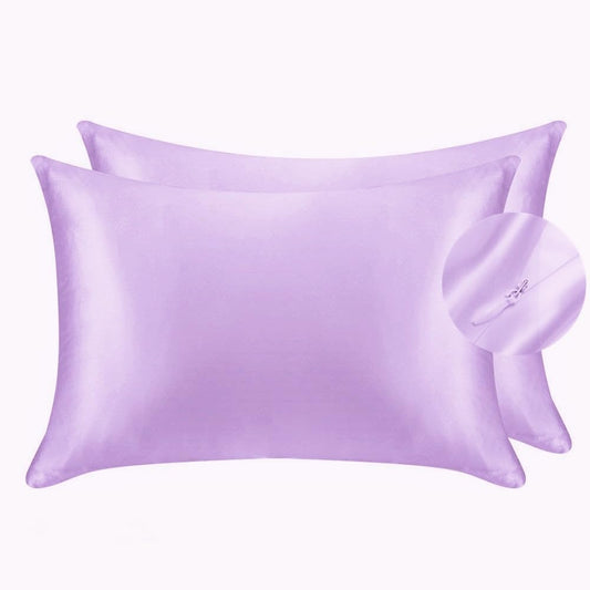 JUWENIN,Luxury Satin Pillowcase with Zipper (Silky Satin Pillow Case for Hair) Set of 2 (Queen, Lavendar)