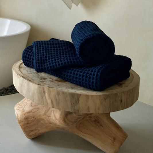 Luxury Japanese Cotton Waffle Bath Towel | Plush, Absorbent, and Quick Dry | Free Storage Bag Included (Ocean Blue, Bath Sheet (Set of 2))