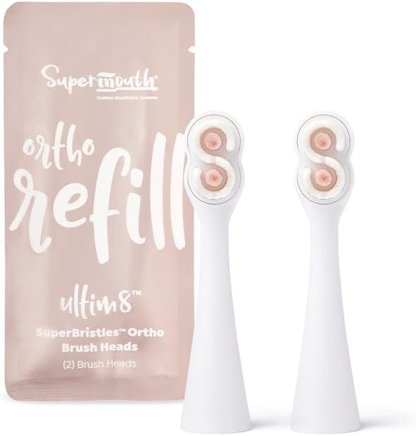 SuperMouth® SuperBristles® Ortho Replacement Brush Heads for Ultim8 SmartBrush – Ultra-Soft Bristles Clean 60X Better Around Braces, Advanced Sonic Cleaning, Dual Modes, 3 Color Options