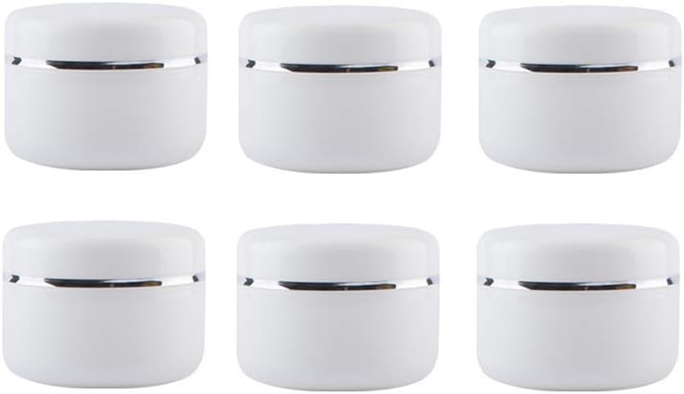 Empty White Silver Edge Portable Refillable Plastic Cosmetic Makeup Face Cream Jar Sample Container Bottle Pot (100ml(3.4oz)-6PCS)