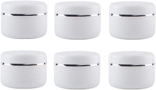 Empty White Silver Edge Portable Refillable Plastic Cosmetic Makeup Face Cream Jar Sample Container Bottle Pot (100ml(3.4oz)-6PCS)