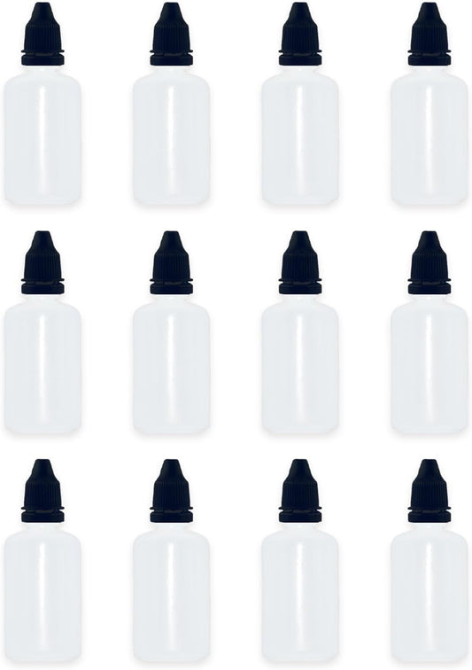 12 Pcs Dropper Bottles, 50ml/1.7 oz Empty Squeezable Small Mouth Dropper Bottle, Liquid Dropper Bottle with Black Cap