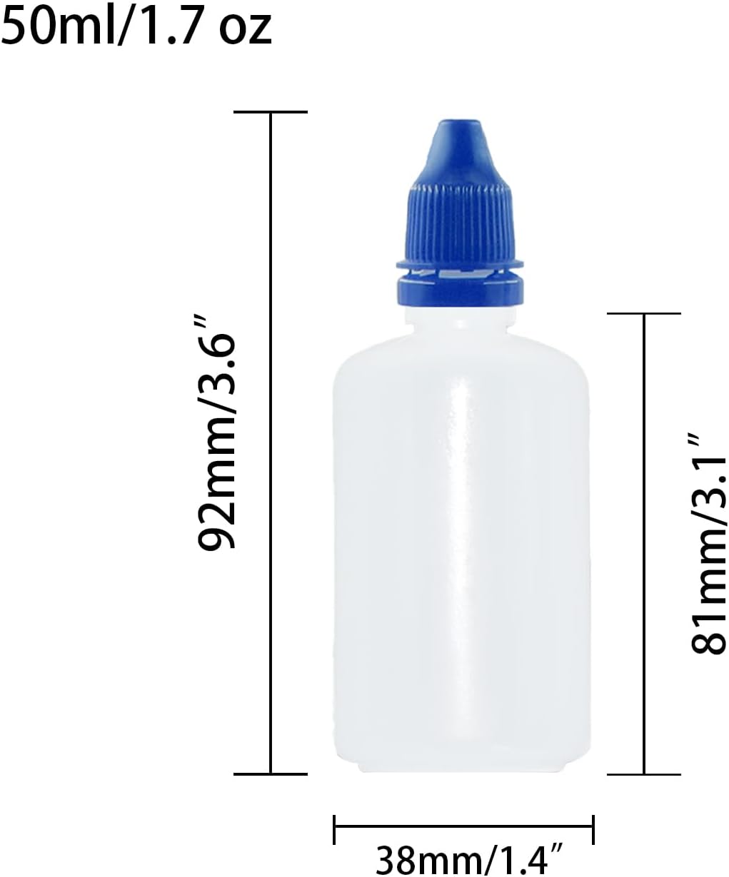 12 Pcs Dropper Bottles, 50ml/1.7 oz Empty Squeezable Small Mouth Dropper Bottle, Liquid Dropper Bottle with Blue Cap