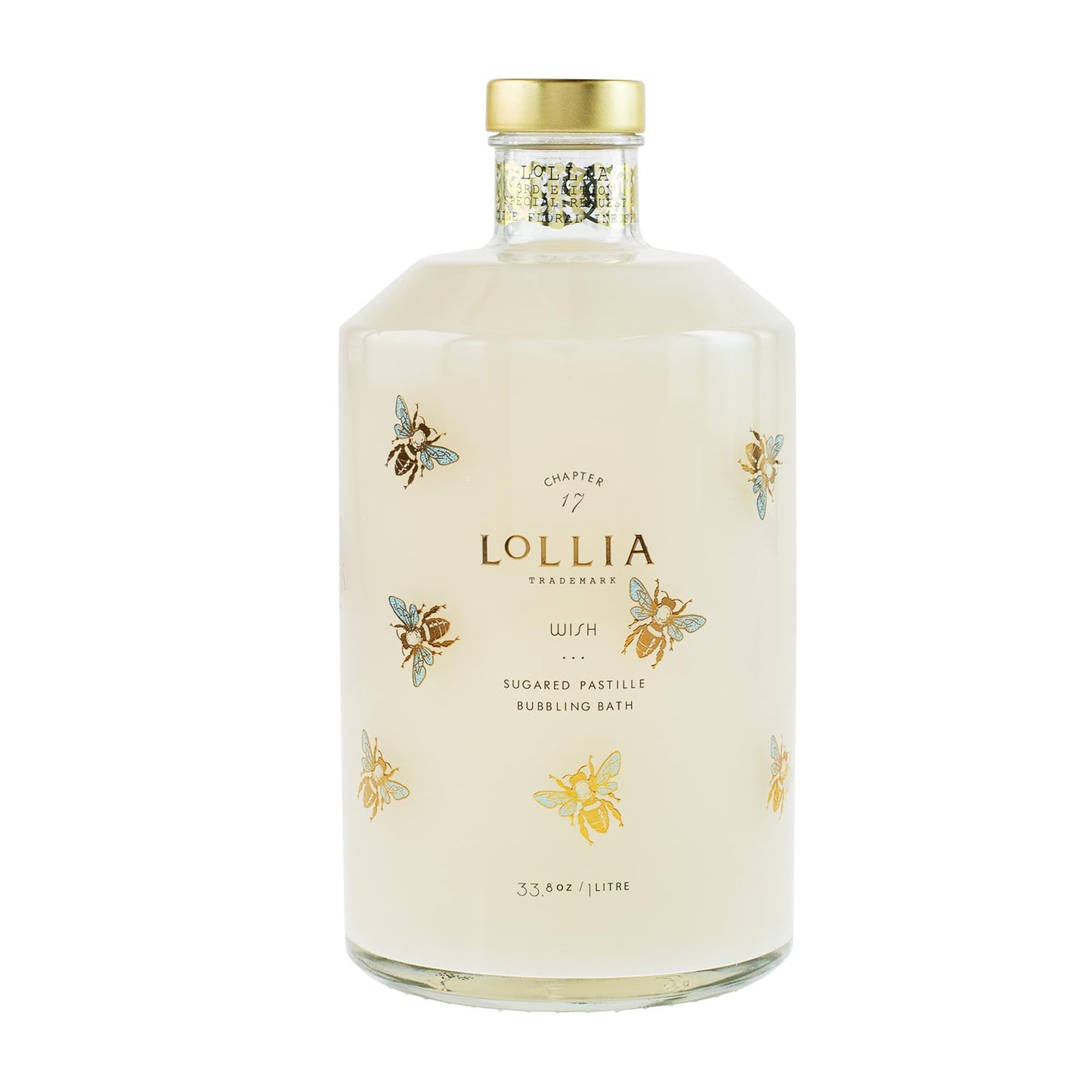 Lollia Wish Bubble Bath, 33.8 fl. oz., Sugared Pastille Scent, Gentle & Moisturizing Luxury Bubble Bath Soap with Hydrating Ingredients, Body Skin Care for Women