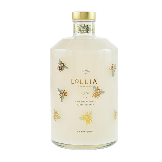 Lollia Wish Bubble Bath, 33.8 fl. oz., Sugared Pastille Scent, Gentle & Moisturizing Luxury Bubble Bath Soap with Hydrating Ingredients, Body Skin Care for Women