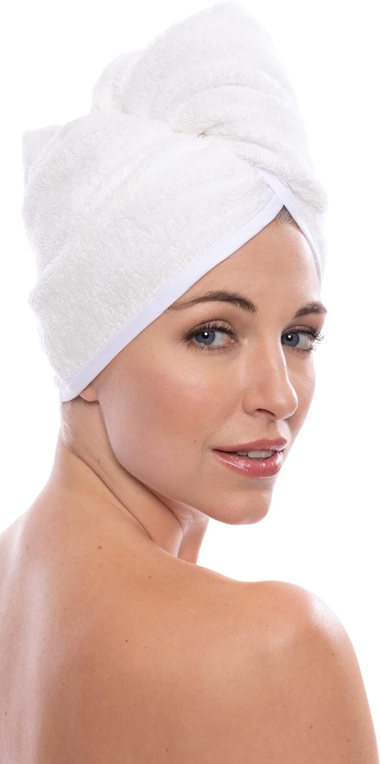TexereSilk Women's Towel Wrap - Rayon Cotton Blend Spa Wrap Set (2X / 3X, Natural White)