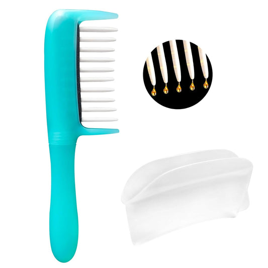 Hair Oil Applicator Comb with 5ml Dispenser, Mess-Free Brush Oiling Tool for Quick Even Application, Scalp Care Comb with Scale Container Handle for Thin/Straight Hair for Women Girls (Blue)