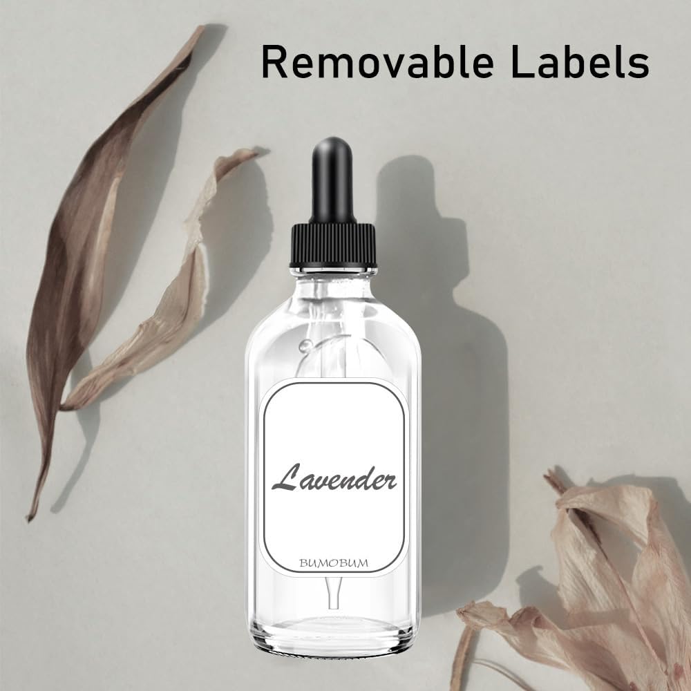 Bumobum Dropper Bottles, 4oz Clear Bottle with Dropper for Essential Oils with Funnel, Labels & Pipette, 2-Pack Tincture Bottles with Dropper(Unbreakable Plastic Eye Dropper)