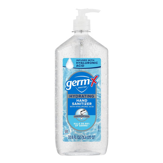 Germ-X Hand Sanitizer, Hydrating with Hyaluronic Acid, 1L Bulk Pack, Instant & No Rinse Formula, Sanitizing Liquid Gel for All Skin Types, Formulated without Parabens, Phthalates & Dyes