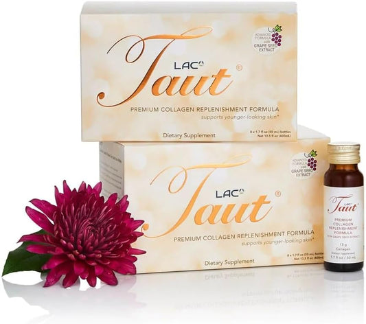 TAUT Liquid Collagen for Women – 13,000mg Marine Collagen Drink with Hyaluronic Acid, Grape Seed & Elastin – Visible Skin, Hair & Joint Support – 2 Box (8 Bottles Each)