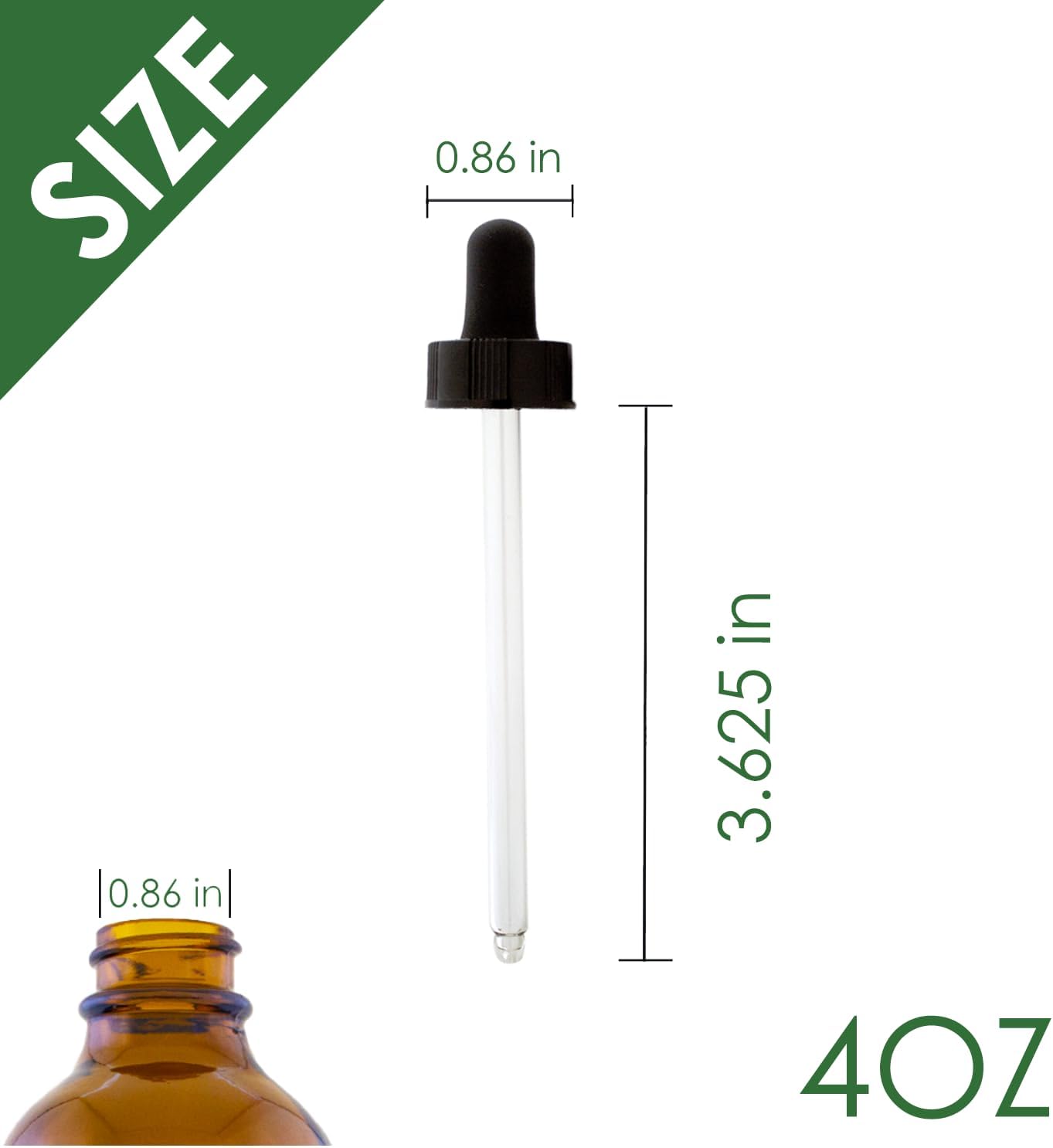 GreenHealth Glass Dropper [22/400] – Fits 4oz Glass Bottles – Reusable Round Tip Glass Pipette with Black Rubber Bulb – Leak-Resistant Dropper Cap for Essential Oils, Tinctures, Serums & DIY Blends