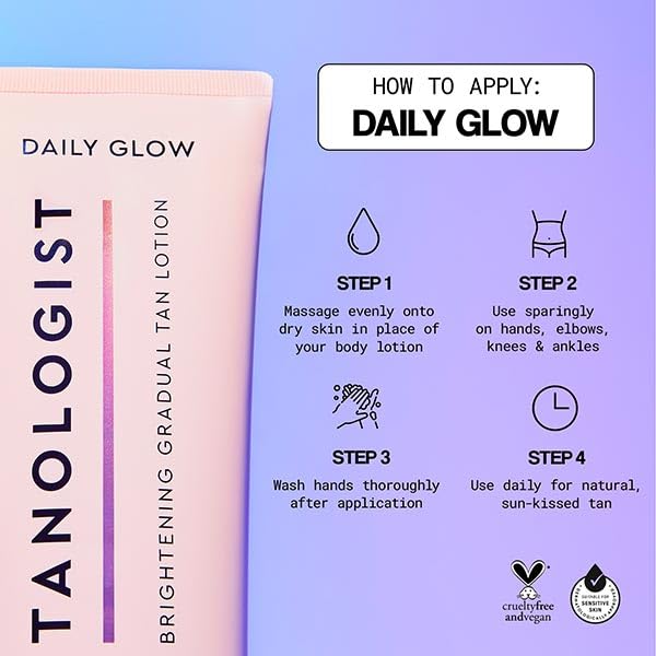 Tanologist Brightening Daily Glow Body Lotion- Medium/Dark, Gradual Tanning Lotion, No Fake Tan Smell, Streak-Free & Natural Looking Self Tanner, Vegan, 8.45 fl. oz/250 ml Tube