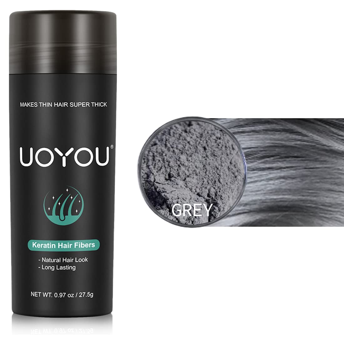 GREY Hair Fibers for Thinning Hair 27.5g Bottle | Undetectable & Natural Keratin Hair Fibers Concealer for Hair Loss for Men and Women | Hair Building Fibres Powder [GREY]