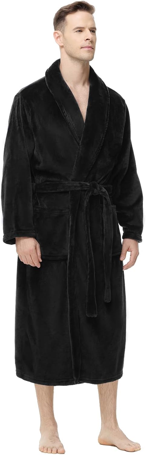 Yurhap Mens Fleece Robe, Soft Plush Robe for Men, Fluffy Bathrobe with Belt & 2 Pockets
