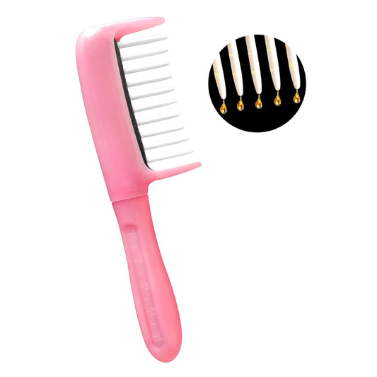 Hair Oil Applicator Comb with 5ml Dispenser, Mess-Free Brush Oiling Tool for Quick Even Application, Scalp Care Comb with Scale Container Handle for Thin/Straight Hair for Women Girls (Pink)